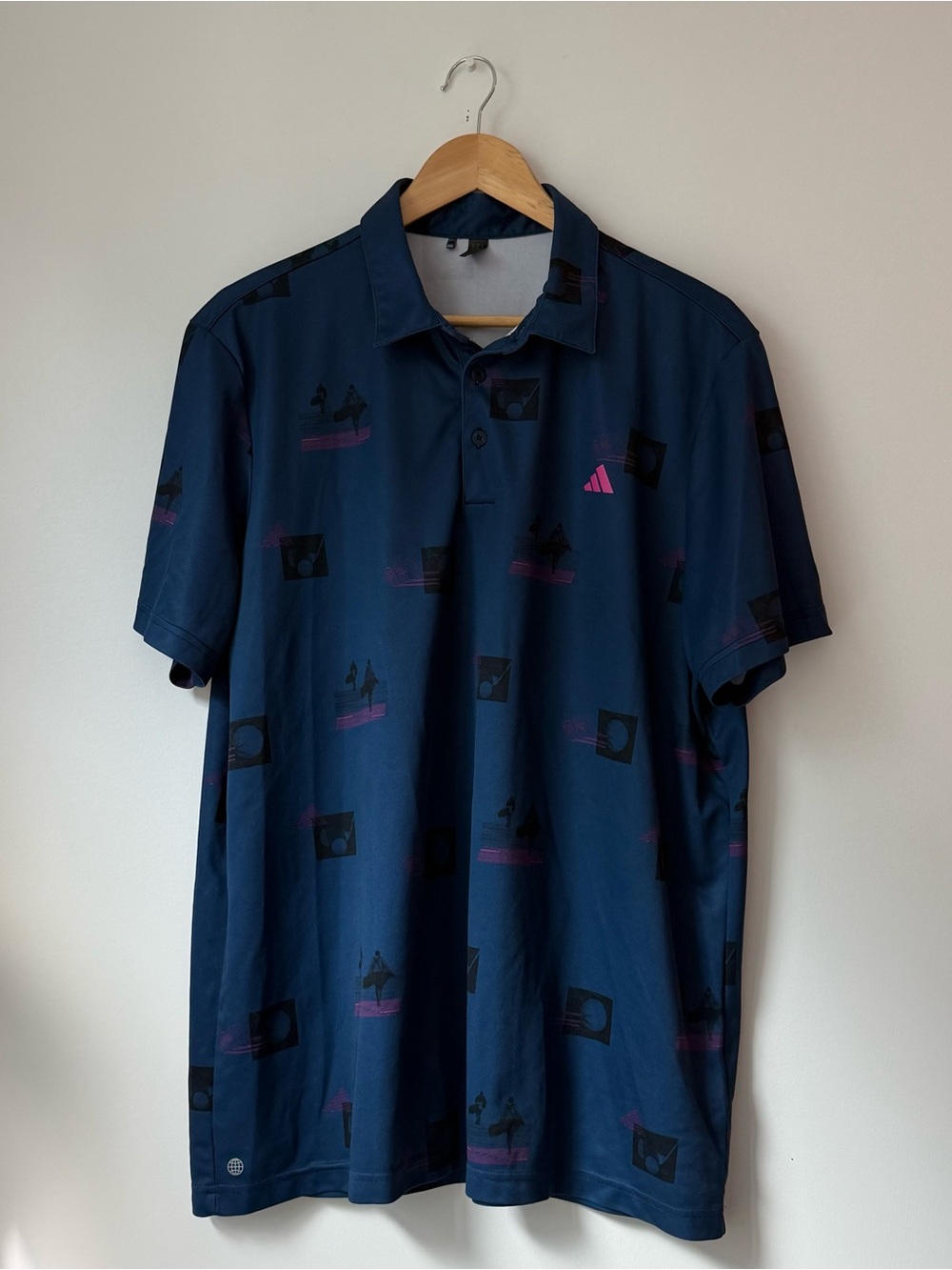 Adidas Golf Men’s XL Navy Blue Novelty Print Performance Polo Shirt
